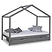 Produktbild Homestyle4u 1923, Kinderbett Mit Lattenrost, Hausbett 90x200 Grau mit Bettkasten, Holz Kiefer