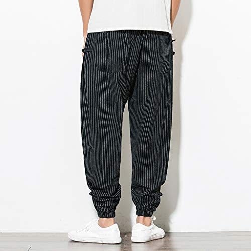 LISTHA Striped Harem Pants Men Casual Jogger Fitness Trousers Linen Loose Pocket - Thumbnail 2
