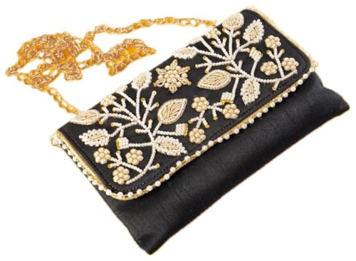Handmade Sling Bag Purse Wallet Hand Stitched Traditional Ethnic Work for Women for Party Wedding and Gifting (Black - 8