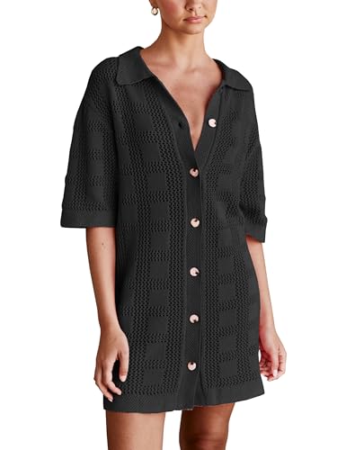 Lumister Lightweight Knit Dress Crochet Button Cover Up Bathing Suit Swimwear Knit Beach Summer Dress for Women