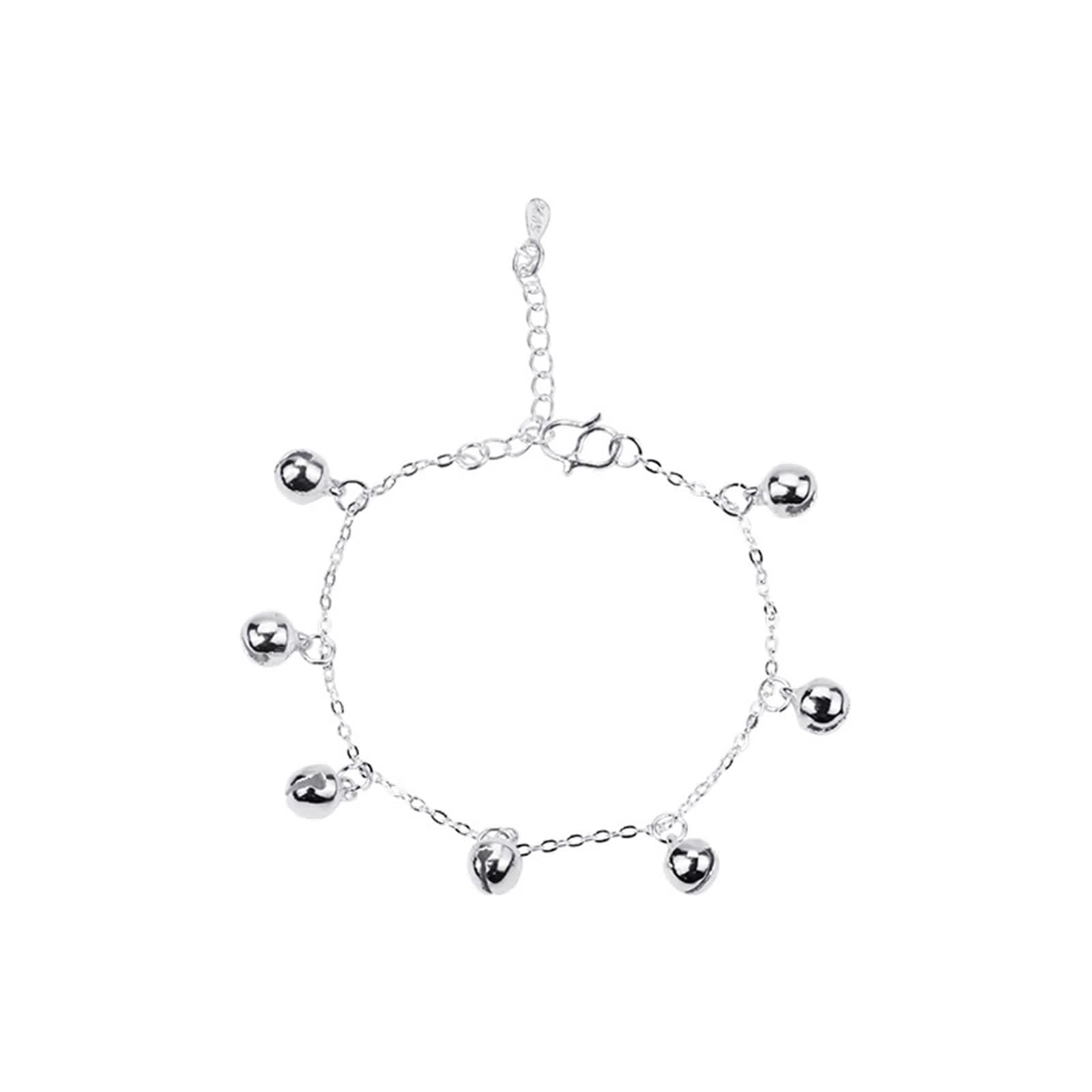 Cavigliera in oro bianco 18 carati, 25 cm, Au750, con campane, cavigliera da donna, impermeabile, estate, vacanze, per donne e ragazze