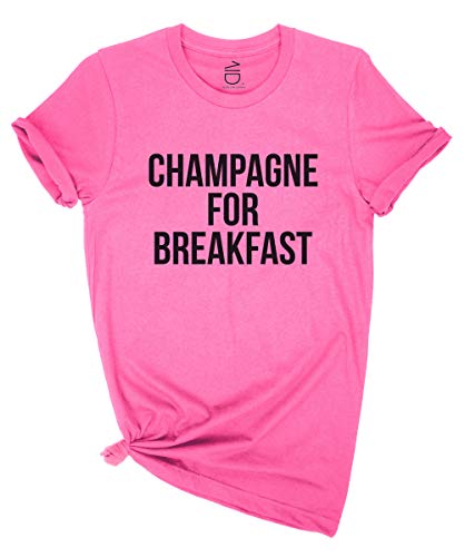 Champagne for Breakfast T Shirts Funny Drinks Shirt Unisex Gfit Tees Tops Pink