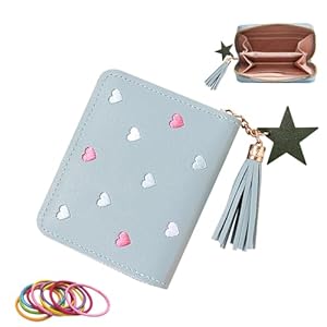 SwirlColor Geldbeutel Kinder, Nette Portmonee Kinder Portemonnaie Jungen mit Kartenhalter PU Leder Mini Geldbörse mit Quaste Reißverschluss für Teens Mädchen Frauen(Rosa) (Blau)