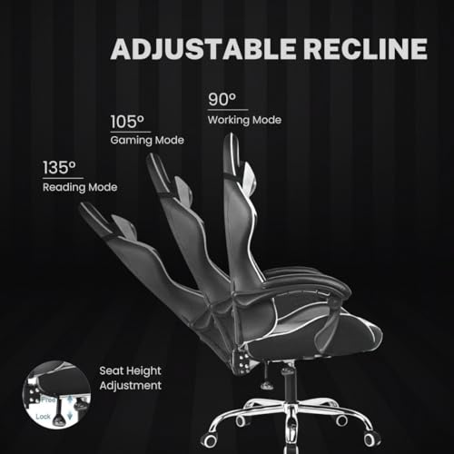 Image of GTPLAYER #1USA Multi-Functional Ergonomic Gaming & Computer Chair - Premium PU Leather, Adjustable Neck & Lumbar Pillow for Back Support (Black)