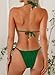 Herseas Women's Textured Brazilian Bikini Sets Wire Free Removable Pads Shell Decoration Swimsuits Thong Drawstring Bathing Suits Fashionable Slimming Green Resort Outfits