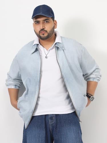 Image of Urbano Plus Men's Relaxed Fit Full Sleeve Harrington Denim Jacket