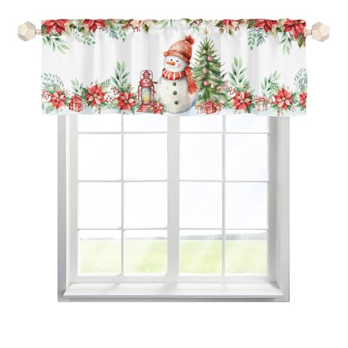 Hliyty Christmas Snowman Tree Curtains Valance,Curtain Valance Window,Blackout Window Valance,Rod Pocket Valance Window,Christmas Farmhouse Country Window Curtains for Bedroom Bathroom Living Room