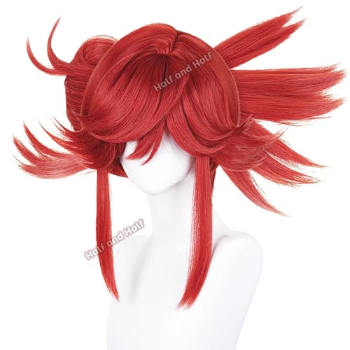 Image of Riyo Reaper Cosplay Wig Short Red Anime Wig with Bangs & Hairpiece | Vibrant Red Lolita Wigs for Women Halloween Party Costumes