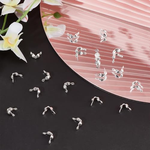 Beebeecraft 1 Box 20Pcs Bead Tips 925 Sterling Silver Knot Covers 3mm Clamshell Crimp Tips Beads Fold-Over Bead Covers Ends Caps for Jewellery Bracelets Necklaces Making - Image 4