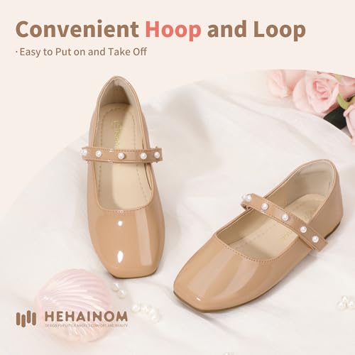 Hehainom Girls Dress Shoes Flower Girl Ballet Flats for Little Big Kids Todder Wedding Party Peals Shoes4