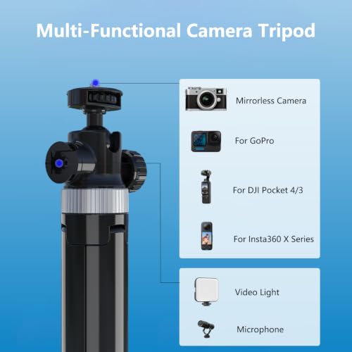 Image of Mobilife Action Camera Tripod 59-inch Portable Floor-Standing 360 Ball Head & Cold Shoe Mount for GoPro,DJI Osmo Pocket /Action,Insta360,Small Camera Vlogging YouTube