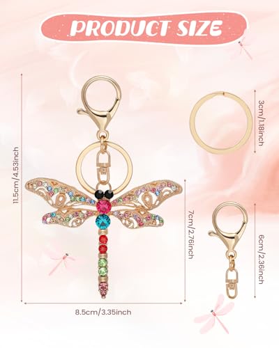 Liobelon Sparkling Dragonfly Keychain Crystal Rhinestone Charm Cute Keychain for Women for Purse Wallets Backpacks Handbags (color)