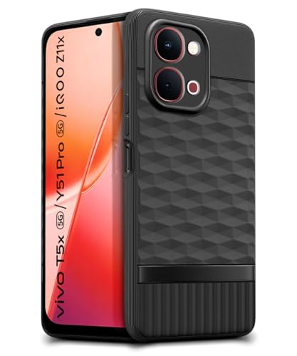 Image of WOW IMAGINE Back Cover for iQOO Z11x | Vivo T5x 5G with Hexa Cube Design | Ultra Slim Soft Rubberised Case | Inner Velvet Fabric | Flexible Mobile Case | Camera Protection - Black