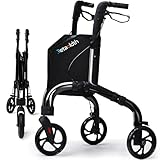 Premium 3 Wheel Rollator Walker for Seniors, Lightweight Foldable Elderly Three Wheeled Rollator with Storage Bag, Aluminum Mobility Aid Rolling Walker