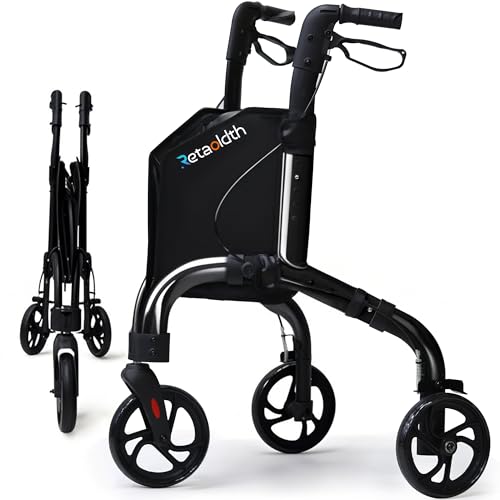 Premium 3 Wheel Rollator Walker for Seniors, Lightweight Foldable Elderly Three Wheeled Rollator...