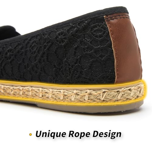 BABUDOG Women's Black Flats with Flower Embroideried,White Lace Ballet Flats,Comfortable Dress Flats4