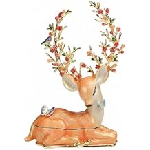 Enameled Jewelry Box Enamel Elk Trinket Box Decor Ornate Craft Keepsake Box Decorative Jewelry Holder Box for Earrings, Orange