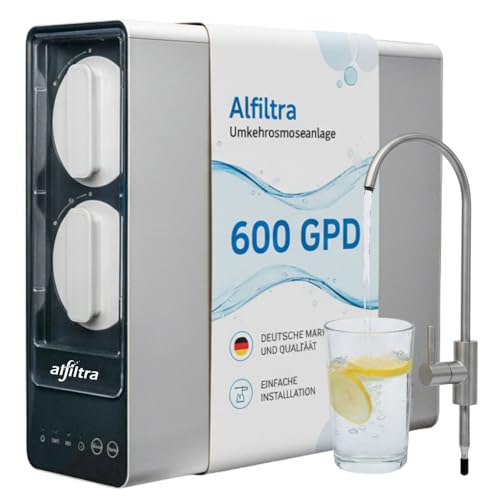ALFILTRA Reos Slim Umkehrosmoseanlage-Wasserfiltersystem mit Edelstahl Wasserhahn Untertisch Osmoseanlage Trinkwasserfilter 600 GPD 3-in-1-Filtersystem LED
