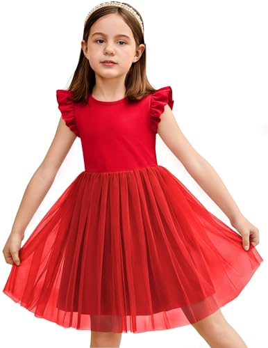 Arshiner Toddler Baby Girl Summer Dress Cotton Short Sleeve Princess Tutu Dress (Red 4T)