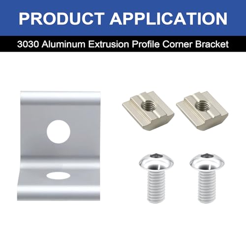 Image of 24 Pack 3030 Corner Bracket Connector 30 Series Aluminum Extrusion Profile Accessories Hardware, 90 Degree Angle Bracket for 30x30 Extruded Aluminum Silver