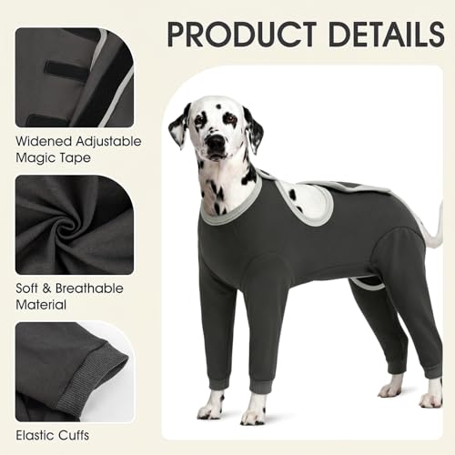 Image of IDOMIK Dog Recovery Suit After Surgery,Long Sleeve Dog Surgical Onesie for Surgery,Soft Breathable Pet Pajamas Anti Shedding,Adjustable Bodysuit Prevent Licking Wound,Cone Collar Alternative,Gray,3XL