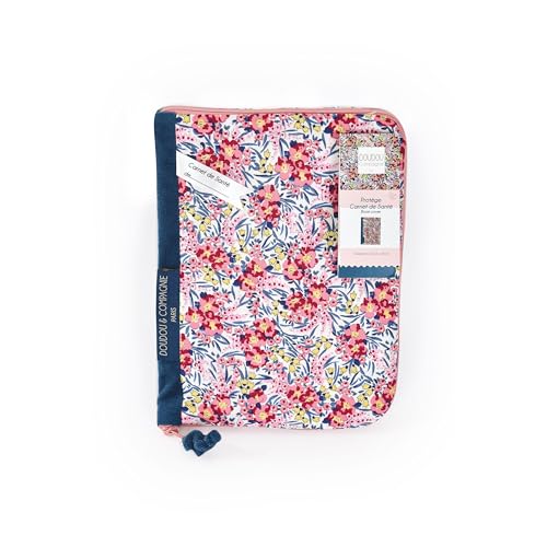 DOUDOU ET COMPAGNIE - Protège Carnet de Santé Rose Fleuri - Collection BOH'AIME FAON - Protection Pratique - 22 cm - Matière 100% Lange Coton - Idée Cadeau Naissance...