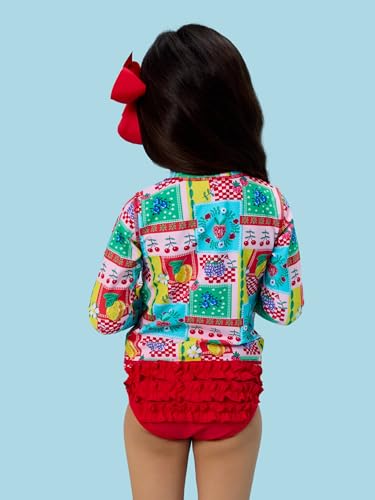 Image of RuffleButts Baby /Toddler Girls Long Sleeve Rash Guard 2 Piece Swimsuit Set w /UPF 50+ Sun Protection with Zipper