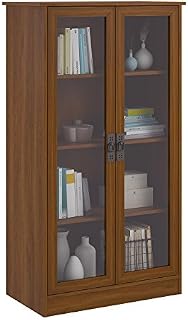 Ameriwood Home Quinton Point Bookcase with Glass Doors, Inspire Cherry
