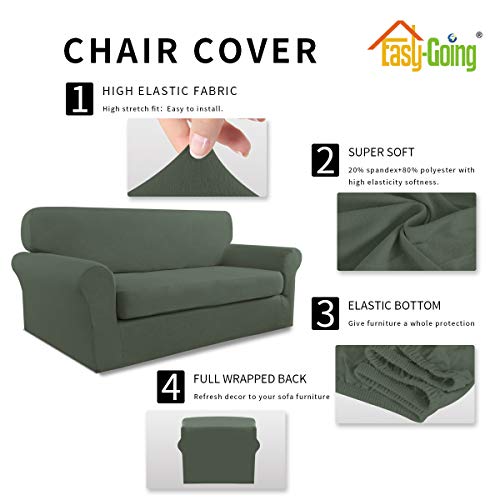 Image of Easy-Going 2 Pieces Stretch Loveseat Couch Sofa Slipcover Washable | Spandex Soft Fitted Sofa Couch Cover for Sofa Furniture Protector with Bottom Kids,Pet Dog Greyish green