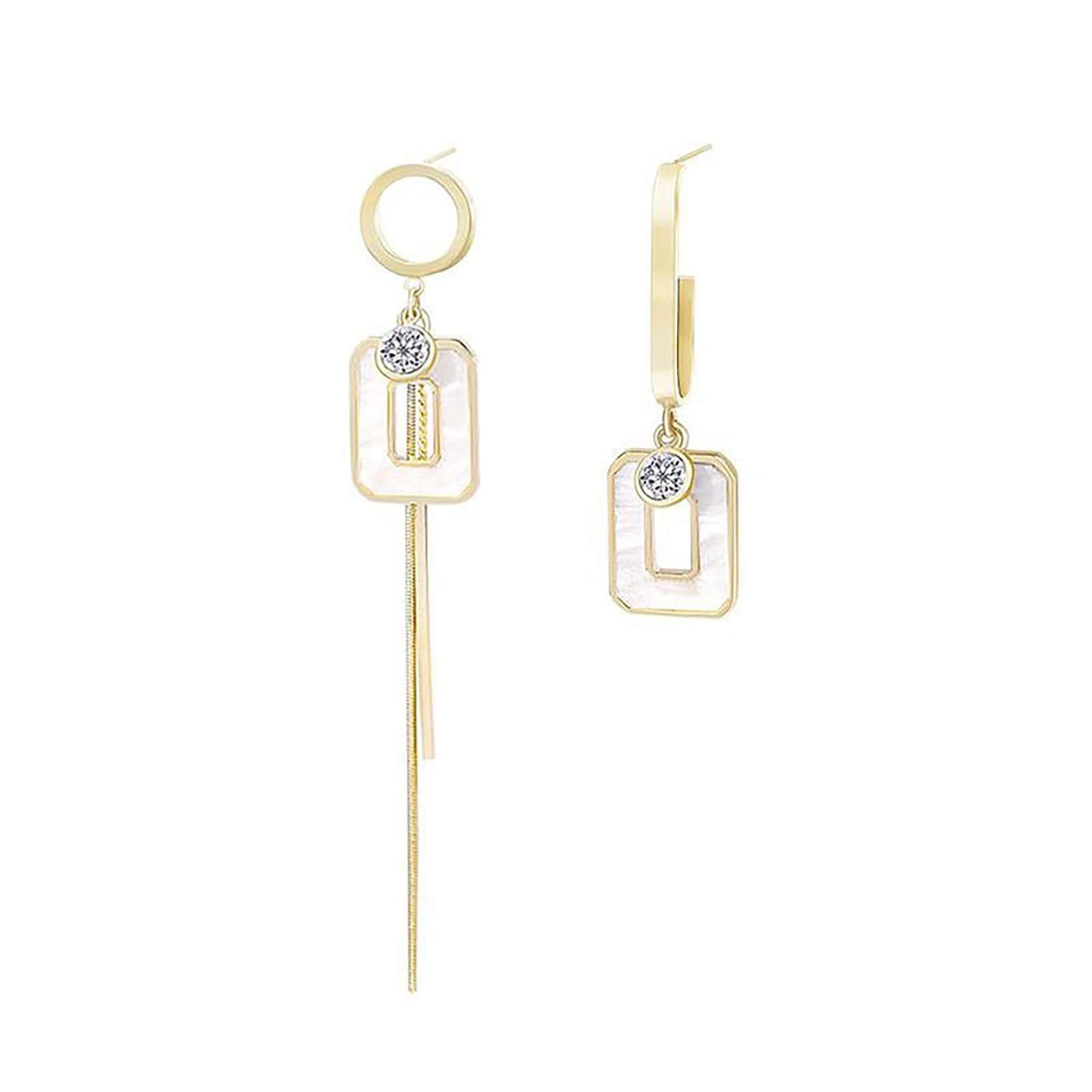 Stang Women's White S925 Silver Needle Personality Creative Geometric Square Asymmetric Earrings Earrings Simple Temperament Jewelry Gift