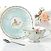 AWHOME Teacup and Saucer and Spoon Sets Vintage Royal Bone China Tea Cups Rose Flower Blue Boxed Set 7-Oz