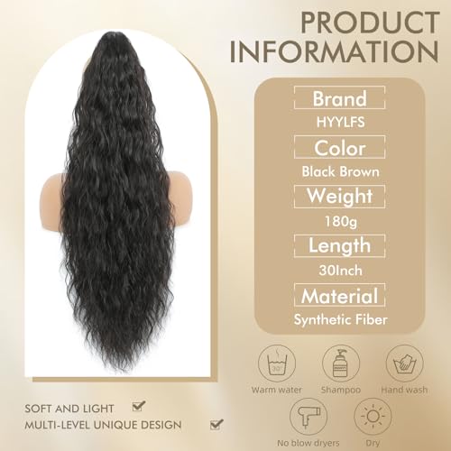 Image of Claw Clip Ponytail Extension 30In Long Wavy Curly Hair,Black Brown