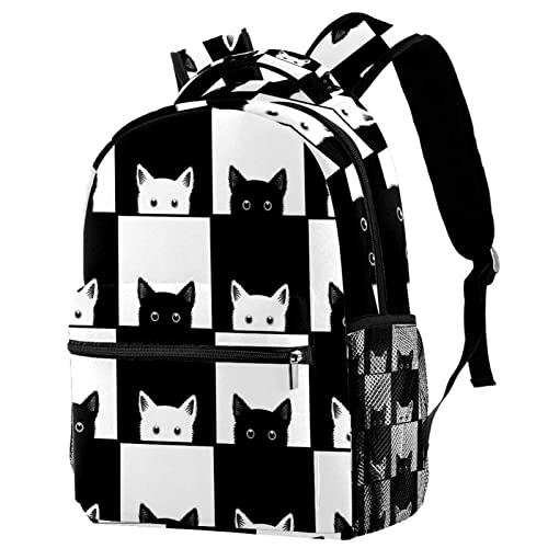 Sac à dos voyage enfant chat noir et blanc évitant les fuites avec son porte-gourde