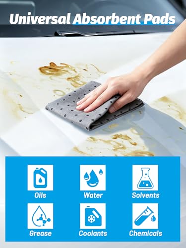 Image of Heavy Duty Oil Absorbent Pads 13.5 inch x 17.5 inch 100 Pcs | Automotive Absorbent Pad Absorbs Up to 10 oz per Oil Spill Pads Universal Leak Drip Garage Floor Oil Water Coolant Workshop