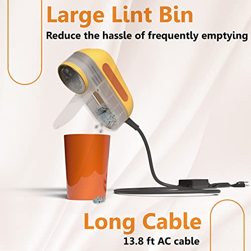 Pionix Extra Power Fabric Shaver - 35W Electric Lint Remover for Clothes/Upholstery/Furniture/Couch - Speed of 12000 RPM - Heavy Duty Sweater Shavers to Remove Pilling - Large Fuzz Remover Yellow