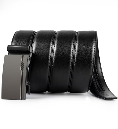 Image of Leather Ratchet Belts For Men 2 Pack,Slide Ratcheting Belt,Adjustable Click Dress Belt