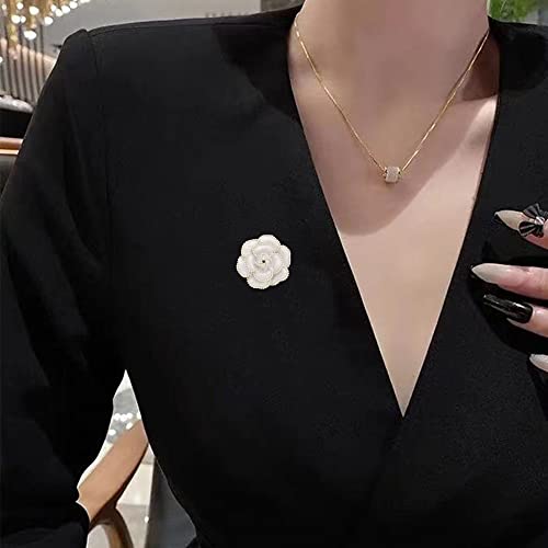 Image of Women Camellia Flower Pearl Enamel Brooch Pins for Ladies Jewelry Fashion