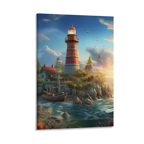 Phare côtier peinture sur toile 40x60cm pour décoration murale de salon