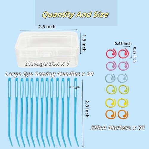 Image of Plastic Yarn Sewing Needle Darning Needles for Yarn Weaving Needles 30 Pcs Stitch Markers Colorful Crochet Stitch Markers for Knitting with Storage Box (Style 1)