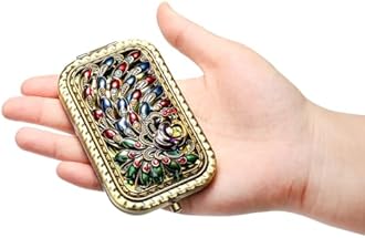 2 Pcs Vintage Foldable Makeup Mirror, Portable Cosmetic Pocket Mirror, Double Sided Butterfly Peacock Vanity Mirror, Metal Compact Small Folding Travel Mirror for Woman Girls