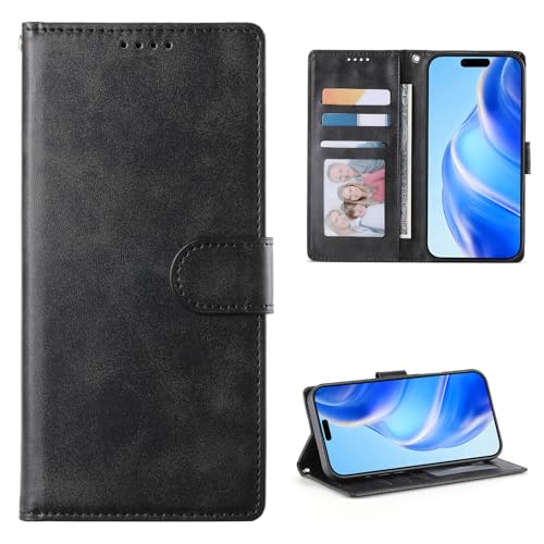 Galaxy S25 Edge 用 ケース 手帳型 カード収納 横置きスタンド機能 PUレザー 携帯カバー、ブラック