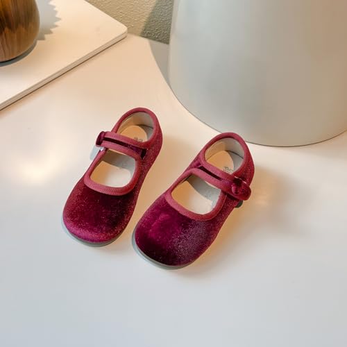 Toddler Mary Jane Shoes, Velvet Ballet Flats, Black and Burgundy, 2-Pack3