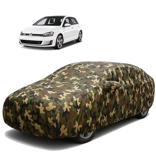 Image of Sulfar 100% Waterproof Car Body Cover Compatible with Mirror for Volkswagen GTI with Long Lasting Durable Material (Triple Stitched, Full Bottom Elastic, Camouflage Army)