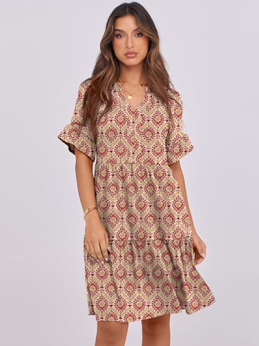 Image of ANRABESS Women's Summer Casual Dress, V-Neck Ruffle Sleeve Tiered Mini Dress, Soft Comfy Fabric with Pockets for All-Day Wear