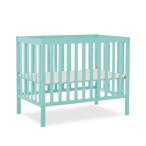 Image of Dream On Me Edgewood 4-In-1 Convertible Mini Crib In Mint, JPMA Certified, Non-Toxic Finish, New Zealand Pinewood, With 3 Mattress Height Settings, Included 1 inch Mattress Pad