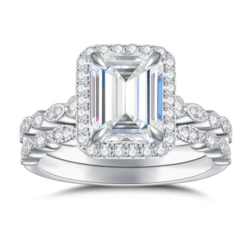 MystiqueMark 3CT Emerald Cut Bridal Moissanite Set
