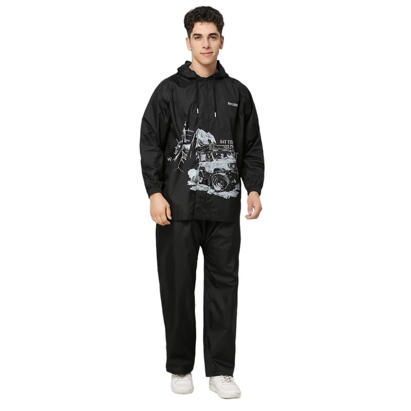 Image of Citizen Explorer Raincoat for Men with Waterproof Pant, Adjustable Inbuilt Hood & Carry Bag | Poly Rubberized PVC Coated Fabric | Durable & Lightweight Rainsuit