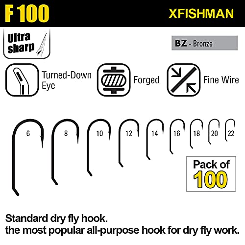 Fly-Hooks-For-Fly-Tying-Dry-Wet-Nymph-Flies Curved Czech Scud Fly-Fishing-Hooks 8# ~22# Assortment Pack Of 100 Hooks (1-Standard Dry Fly Hook., #18 -100 Pack) #TOP1