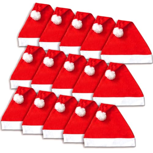 Jonami 15 Weihnachtsmützen, Nikolausmützen Weihnachtsmann Mütze Rot...