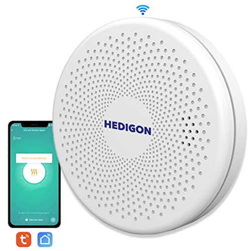 Smart WiFi CO and Smoke Alarm Detector 2 in 1 Combination Smoke and Carbon Monoxide Alarm Detector , 10 Year Operated(2AA Batteries Included) Brand：HEDIGON